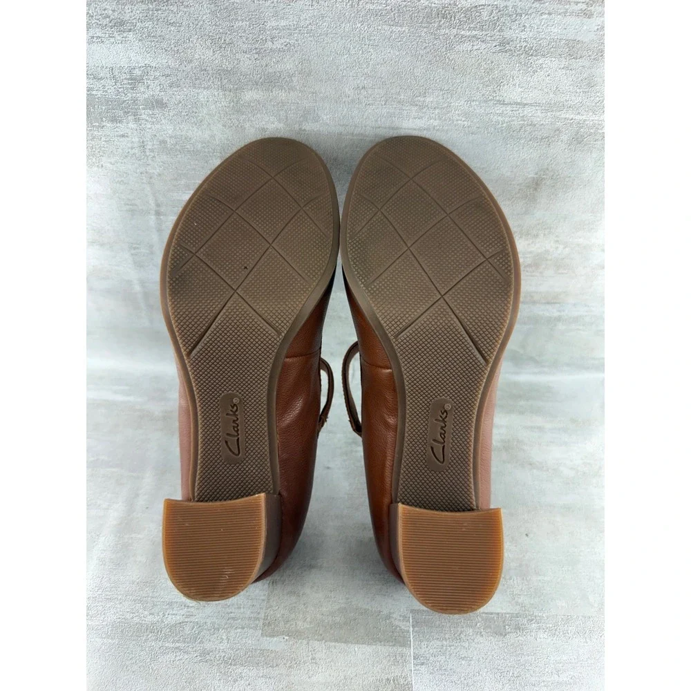 Clarks Collection Brown Leather Mary Jane Pumps Block Heel Women Sz 7.5M